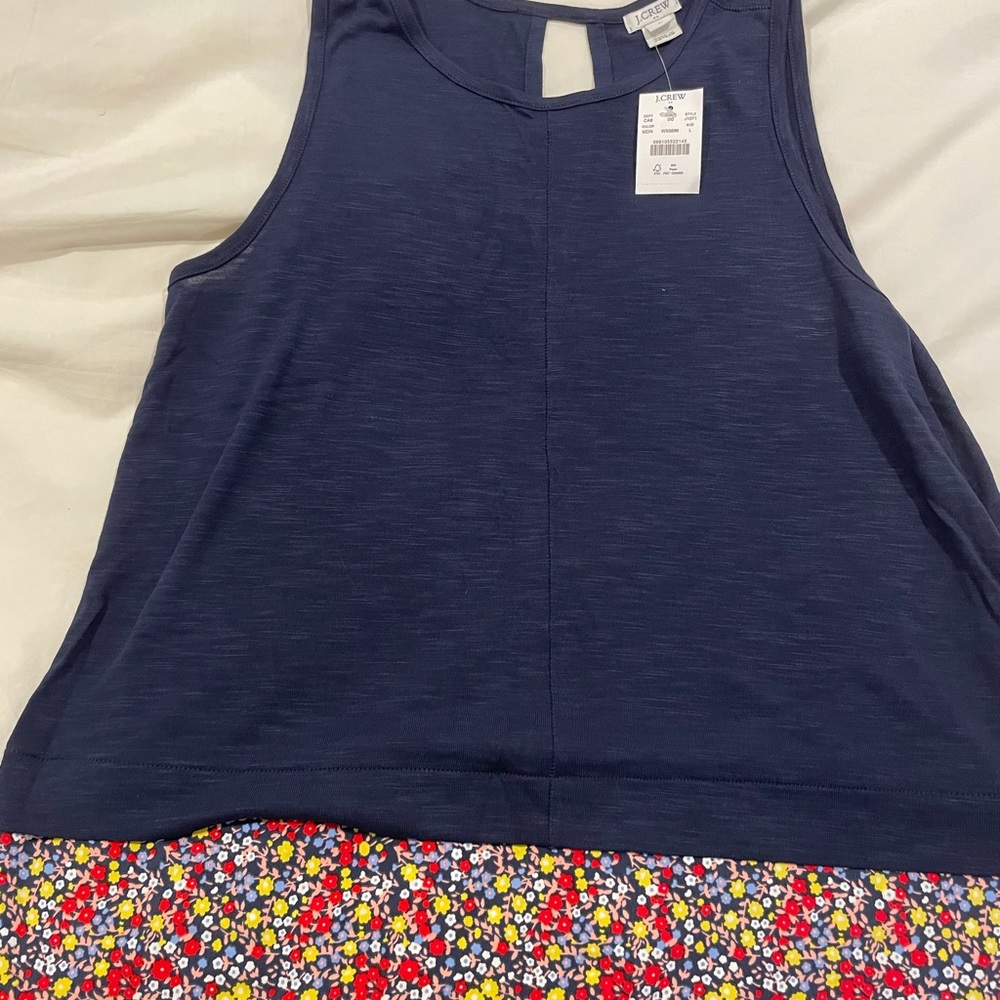 Never worn navy/floral j.crew tank top size large